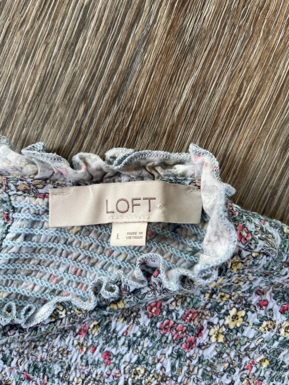 LOFT Floral Smocked Puff Sleeve Top in Gray and Pink - Picture 2 of 3